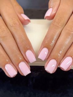 Simple Square Short Nails, Pink Elegant Nails Classy, Base Colour Nails, Short Square Nails Colors, Acrylic Nails Short Square Pink, Short Feminine Nails, Light Pink Biab Nails, Hot Pink Accent Nails, Pink Short Gel Nail Designs