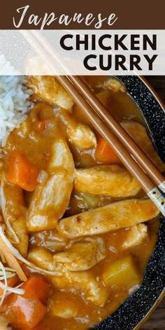 japanese chicken curry with chopsticks and rice on a plate