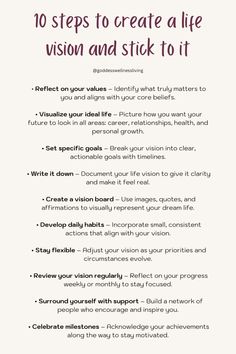 the 10 steps to create a life vision and stick to it info sheet with text