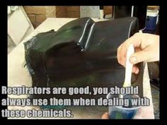 a person is painting a black bag with green paint and the words, respirators are good, you should always use them when dealing with these chemicals