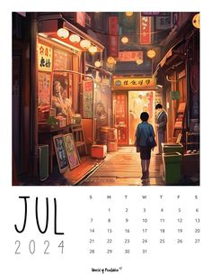 a calendar with an image of a person walking down the street