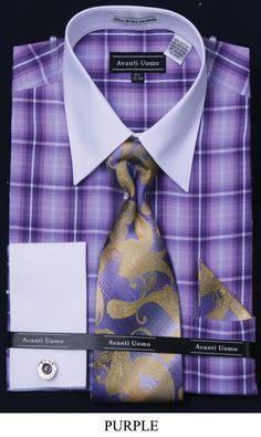 Purple Shirt And Tie Combinations, Purple Clothing, Shirt And Tie, Checker Pattern, Check Dress Shirt