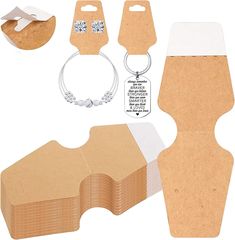 PRICES MAY VARY. 【High Quality】This jewelry packaging cards are made with high quality thick craft paper, which is sturdy and durable. Perfect for displaying earrings and other jewelries. Size is 4.7 x1.7 inch. 【Necklace Cards With Self Adhesive】Necklace card holder have the adhesive on the inside, you don't need a glue stick to assemble the cards. The jewelry card holder comes with punched holes, make it simple to display your earrings and jewelries. Moreover, these jewelry card holders come pr Bracelet Display Cards Template, Necklace Card Holder, Bracelet Display Cards, Displaying Earrings, Necklace Cards, Packaging Cards, Keychain Display, Bracelet Packaging, Bracelet Keychains