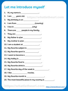 a printable worksheet with the words let me introduce myself