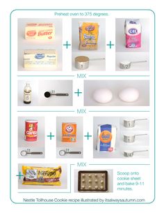 the ingredients to make an egg muffin recipe are shown in three separate pictures, including eggs, flour, baking utensils and more