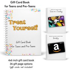 the gift card book for teens and pre - teens is shown in three different colors