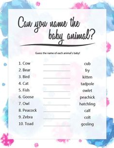 an animal baby shower game is shown with the words can you name the baby animal?