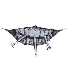 a drawing of a tooth with two knives stuck in it