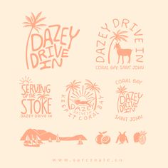 several logos for different types of items on a white background, including palm trees and other things