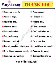 a thank card with the words,'ways to say thank you'on it