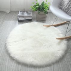 Round Soft Area Rug - Annizon Home Essentials Bedside Rugs, Faux Sheepskin Rug, Faux Fur Rug, Fur Rug, White Carpet, Plush Carpet, Simple Living Room, Fluffy Rug