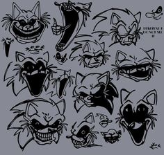 an assortment of cartoon faces drawn in black and white on a gray background with the words,