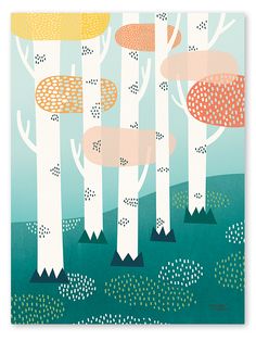 an illustration of trees with different colors and shapes