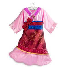 DISNEY STORE PRINCESS MULAN COSTUME DRESS GOWN KIMONO 4 5/6 7/8 9/10 NEW.  Disney store exclusive. Smoke free and pet free hom Magic in the details... Authentic Disney Princess Costume Golden cameo with sculptured Mulan silhouette and glitter backdrop Pink satin dress with golden foil icons on cuffs, burgundy satin panel decorated with golden foil blossoms and butterflies, trimmed in ruffled gold organza Attached blue satin sash front with embossed design and bow at side, with self-stick fabric Mulan Halloween Costume, Mulan Halloween, Princess Mulan, Disney Princess Costumes, Pink Satin Dress, Disney Halloween Costumes, Toddler Girl Outfit, Costume Collection, Dress Halloween Costume