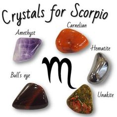 crystals for scorpioi are arranged in the shape of zodiacs and their names