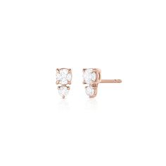 diamond stack stud earrings,<br>set larger stone over smaller to flatter facial lines <span class='visuallyhidden'>Call or text 323-404-2959 if you need shopping assistance.</span> Trillion Earrings, Diamond Danglers, Double Diamond, Gold Diamond Earrings, Bespoke Jewellery, Diamond Stud, Stud Earring, Diamond Earrings Studs, Gold Yellow