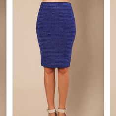 Wow Couture. Textured Lured Pencil Skirt. Royal Blue. Some Things Look So Much Better In Person And This Skirt Is One Of Them. Fully Lined. Beautiful Interwoven Color Of Metallic Electric Blue And Black. 60%Pu 40% Polyester Flat Lay Small Used For Measurements Waist (24) Length (23.5) Excellent Quality Party Mini Pencil Skirt With Lining, Elegant Blue Pencil Mini Skirt, Elegant Blue Mini Skirt For Work, Knee-length Pleated Pencil Skirt For Night Out, Chic Blue Mini Skirt For Workwear, Chic Blue Mini Skirt For Work, Elegant Blue Pencil Skirt For Party, Blue Lined Mini Skirt For Office, Elegant Blue Mini Skirt For Formal Occasions