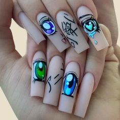 Sooo Cute!! Brand New Easy Application Anime Nail Art, Graffiti Nails, Anime Nail, Pattern Nail Art, Eyes Nails, Anime Nails, Shiny Nails, Eye Pattern, Nail Patterns