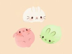 two cats and a bunny are sitting next to each other on a pink background,