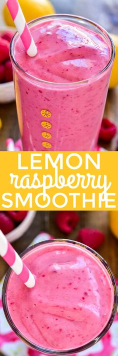 two glasses filled with lemon raspberry smoothie