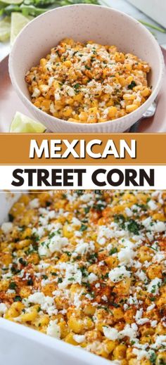 mexican street corn casserole in a white dish