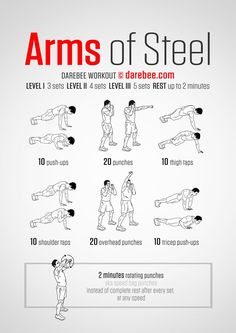 the arms of steel exercise poster shows how to do an arm - press with one hand