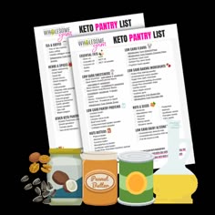 the pantry list is shown with nuts and other items to eat on top of it