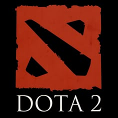 the dota 2 logo is shown in red and black with an arrow on it