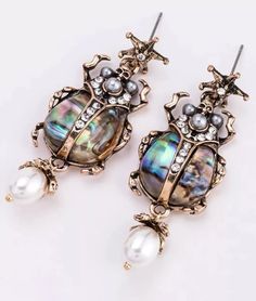 Vintage Style Antiqued Faux Abalone Scarab Earrings Insect Egyptian Jewelry NEW | eBay Scarab Jewelry Ancient Egypt, Beetle Symbol, Scarab Earrings, Fairytale Jewelry, Scarab Jewelry, Egyptian Jewellery, Fairy Tale Jewelry, Scarab Beetle, Sun God