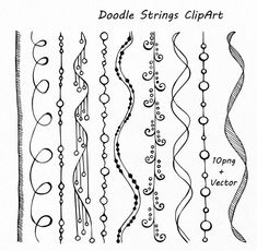 the doodle string clipart is shown in black and white, with different designs