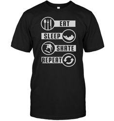 a black t - shirt that says eat sleep state repeat