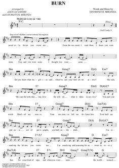 sheet music with the words burn on it