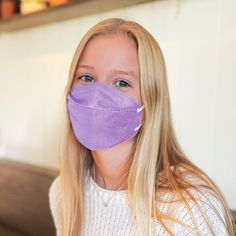 USA Teen Petite Young Woman wearing small grey breatheTeq KN95 purple lavender respirator face mask from Canada Nose Strips, Purple Christmas, 3d Shape, Pressure Points, Hair Clothes, Lavender Purple, Ear Loop, Mask Making, Latex Free