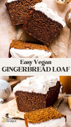 easy vegan gingerbread loaf with white frosting