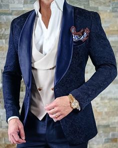 Vintage Wedding Suits, Beauty And The Beast Wedding Theme, Royal Blue Wedding Theme, Beauty And Beast Wedding, Beauty And The Beast Theme, Navy Blue Tuxedos, Wedding Tux, Paisley Jacket, Blue Suit Wedding