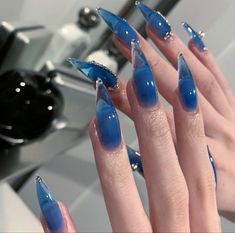 Clear Blue Acrylic Nails, Blue Stiletto Nails, Clear Scalp, Art Deco Nails, Sally Hansen Miracle Gel, Blue Acrylic Nails, Red Nail Polish, Nails Only