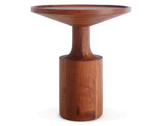 a wooden table with a round top on it's legs and an upside down base