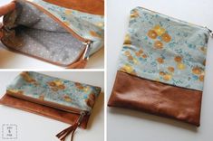 the zippered pouch is open and has flowers on it