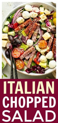 an italian chopped salad in a bowl with the title overlay reads, italian chopped salad