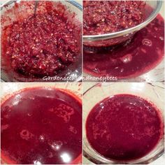 the process of making cranberry sauce in a glass bowl