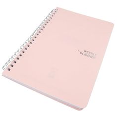 a pink spiral notebook with the words weekly planner written on it's front cover