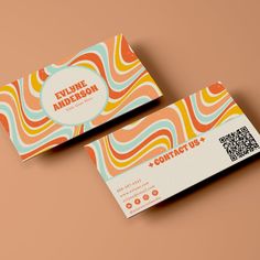 Elegant Retro Orange Blue QR Code Boho Chic Groovy Business Card Playful Business Card Design, Boho Logos Ideas, Groovy Business Cards, Groovy Graphic Design, Groovy Branding, Business Card Design Creative Ideas, Creative Business Card Design, Illustration Business Cards