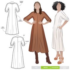 a woman's dress and top sewing pattern, with measurements for the front and back