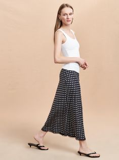 Bianca Skirt | La Ligne NYC Polka Dot Skirt Outfit, Dot Skirt Outfit, Summer Somewhere, White Polka Dot Skirt, Chelsea Girls, Polka Dot Skirt, Dot Skirt, Slip Skirt, Turtle Neck Dress