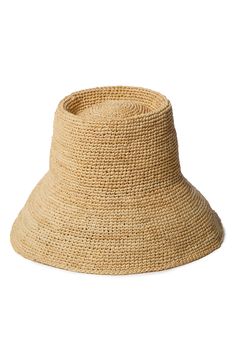 Channel a certain '60s style icon in this hand-crocheted bucket hat that keeps the sun off your face in retro style. Raffia straw Imported Spring Straw Bucket Hat, Vacation Bucket Hat With Woven Detail, Woven Summer Bucket Hat, Spring Bucket Straw Hat, Casual Straw Bucket Sun Hat, Summer Bucket Hat In Straw, Woven Bucket Hats For Summer, Chic Natural Toquilla Straw Bucket Hat, Summer Bucket Straw Hat For Spring