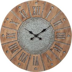 a wooden clock with roman numerals on it