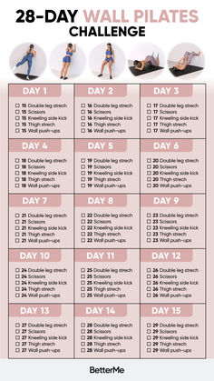 the 28 - day wall plank challenge is shown in this image, with instructions for how to