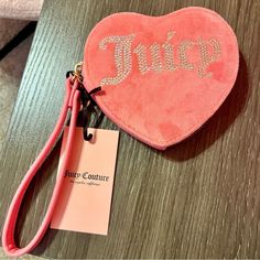 Nwt Juicy Couture Pink Heart Wristlet Heart Wallet, Juicy Couture Baby, Pink Wristlet, Wrist Wallet, Pink Bling, Card Case Wallet, Coin Bag