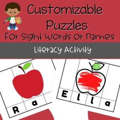 printable puzzles for sight words or names with an apple on the front and bottom