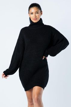 Big Knit Turtleneck Sweater Dress Ribbed Turtleneck Winter Dress, Winter Knitted Stretch Mini Dress, Winter Stretch Knitted Mini Dress, Knitted Stretch Mini Dress For Winter, Chunky Knit Long Sleeve Dress, Fall Knitted Stretch Mini Dress, Fall Stretch Knitted Mini Dress, Chic Knitted Mini Dress For Winter, Long Sleeve Chunky Knit Dress